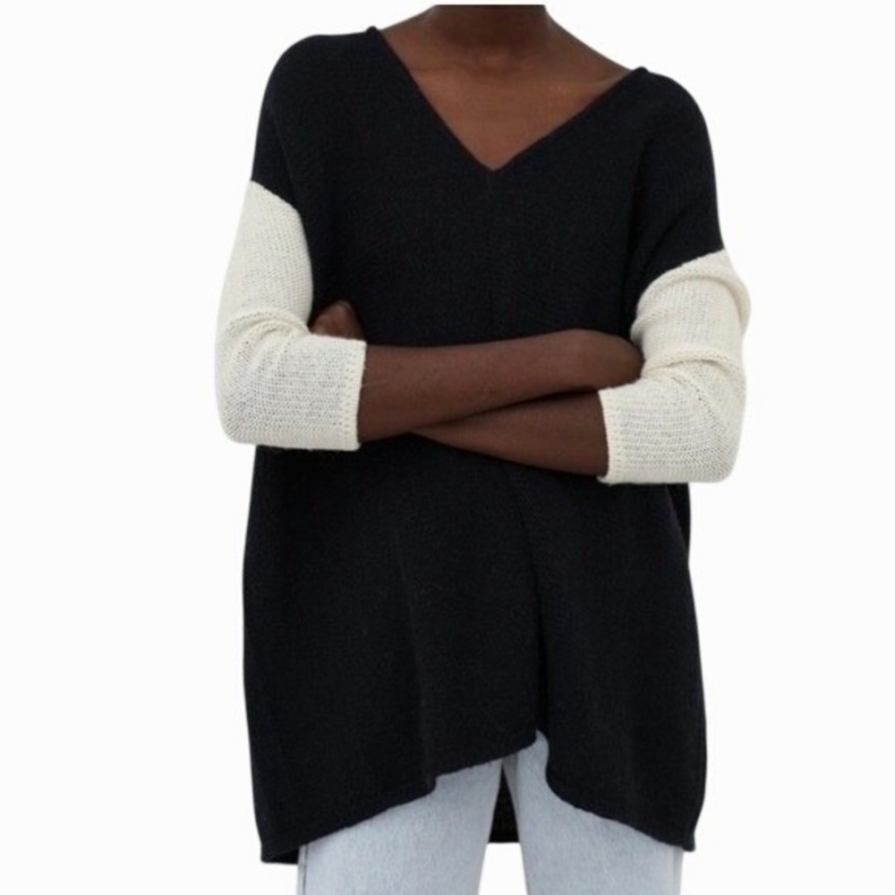 Ulla Johnson Alpaca Wool Knit Tunic Sweater Size Large Black Ivory Colorblock